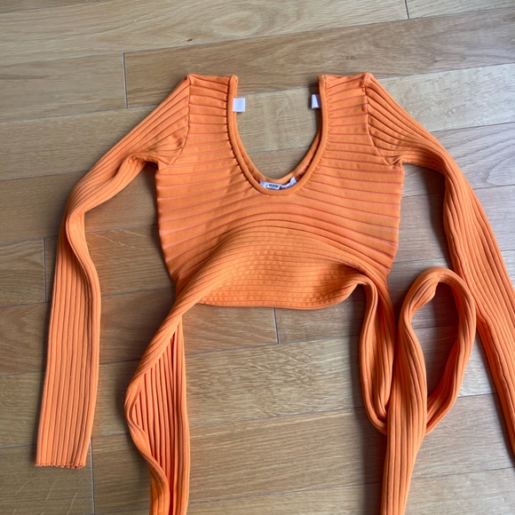 Tibi Orange Tech Poly Ribbed Wrap Sweater - Picture 7 of 10
